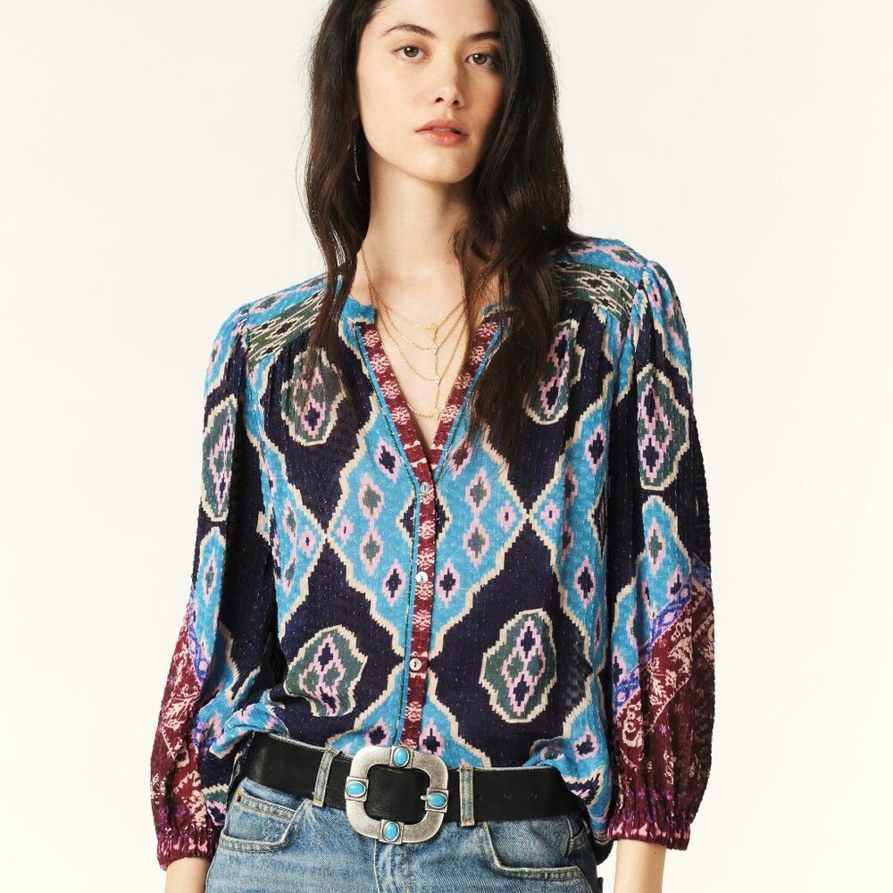 ba&sh bright multi-colored 3/4 sleeve blouse